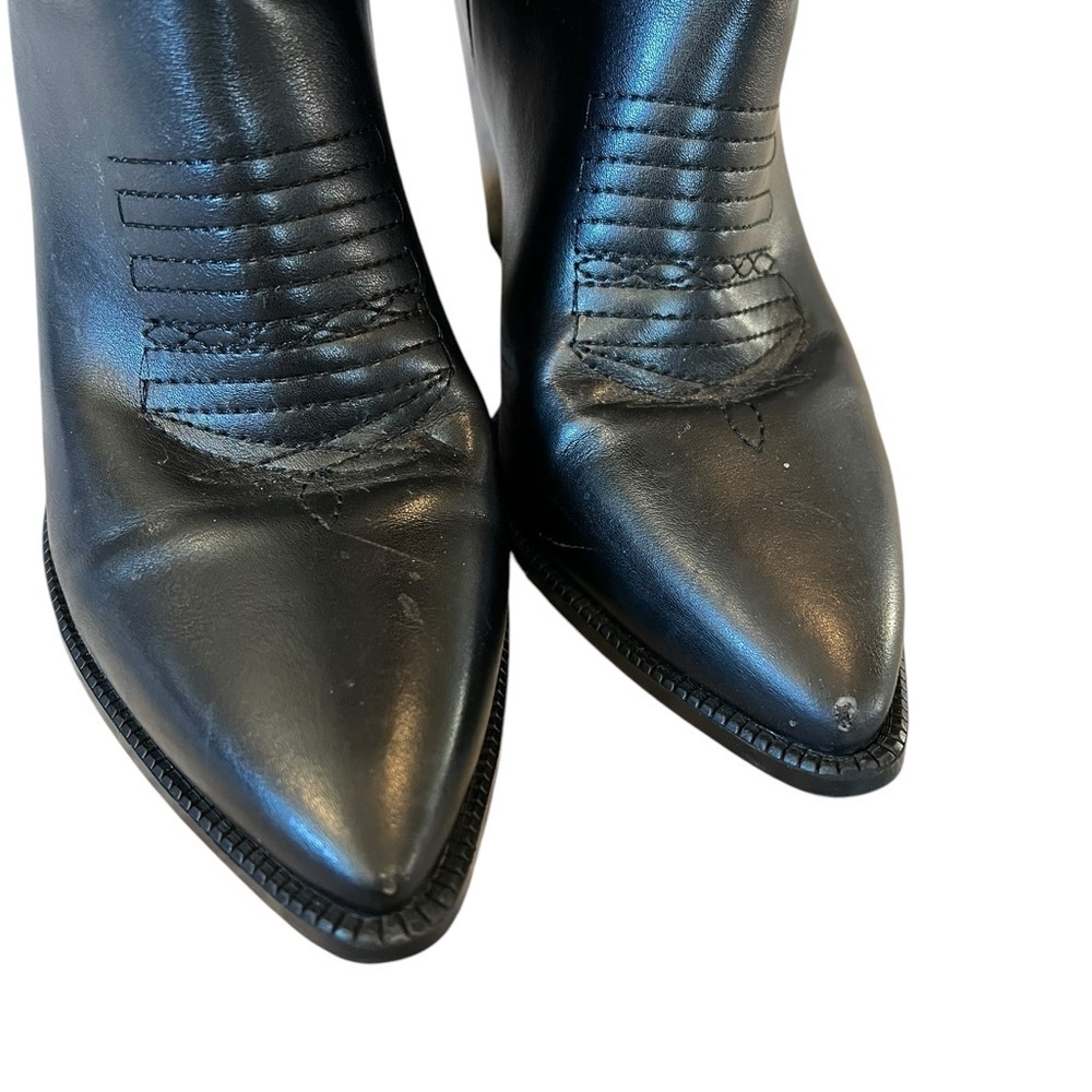 Boutique 10 Black Faux Leather Knee High Cowboy Boots Cowgirl Western Festival - Picture 5 of 10